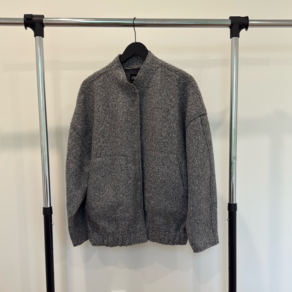 ZARA Oversized Textured Gray Bomber Jacket 5070/158 Size XS S Line New ✨